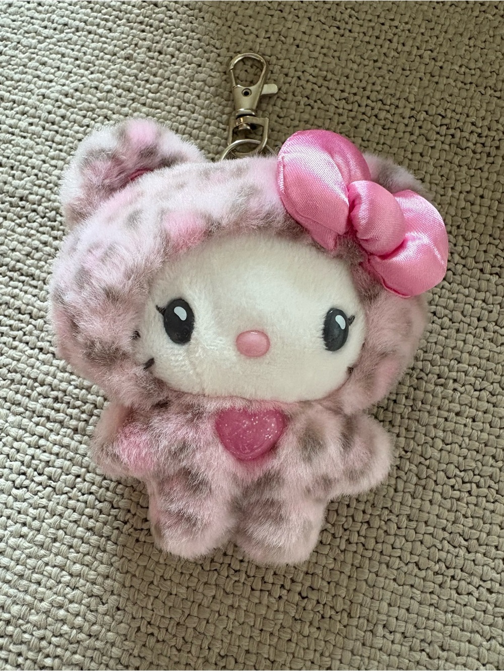 Sanrio Hello Kitty Pink Leopard Plush Keychain/ bag charm with Satin Bow